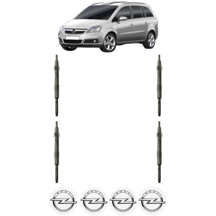 Set 4 Bujii Incandescente OPEL ZAFIRA / ZAFIRA FAMILY B (A05) 1.9 CDTI (M75) CP 120 din 2005-2015, Bujie motor, Bosch, 4x Stickere auto cu OPEL