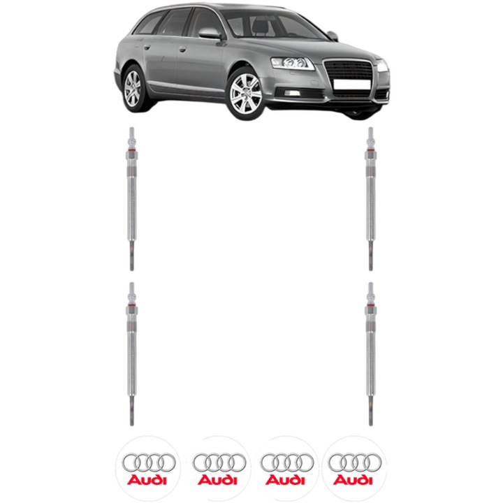 Set 4 Bujii Incandescente AUDI A6 C6 Avant (4F5) 2.7 TDI quattro CP 180 din 2004-2008, Bujie motor, Bosch, 4x Stickere auto cu AUDI