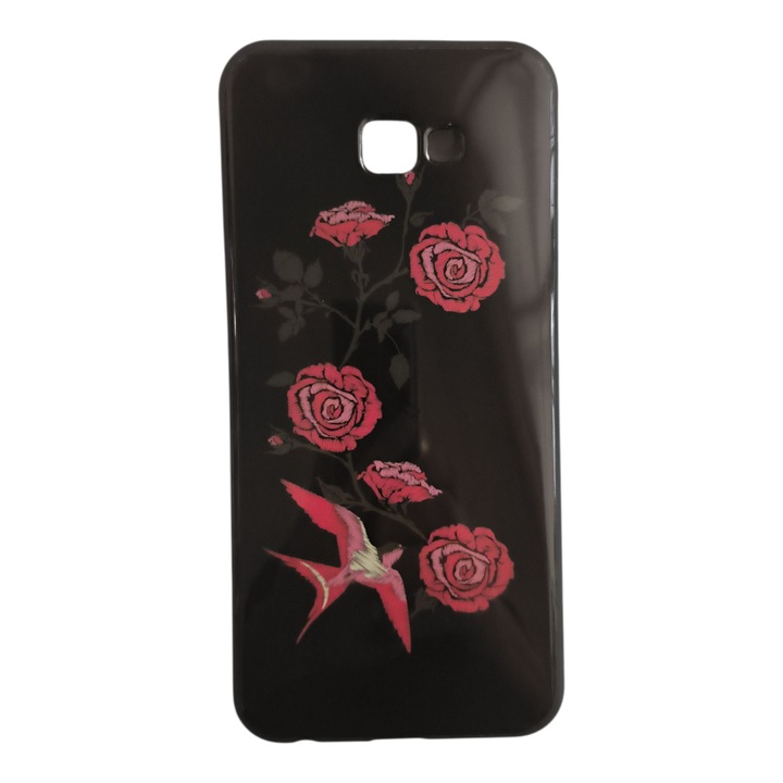 Husa compatibila cu Samsung Galaxy J4+ - 2018, Carcasa din silicon, Design Trandafiri, Negru