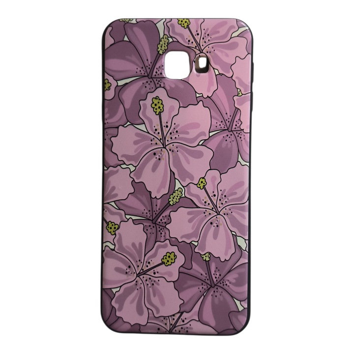Husa compatibila cu Samsung Galaxy J4+ - 2018, Carcasa din silicon, Design Flori Hibiscus, Mov