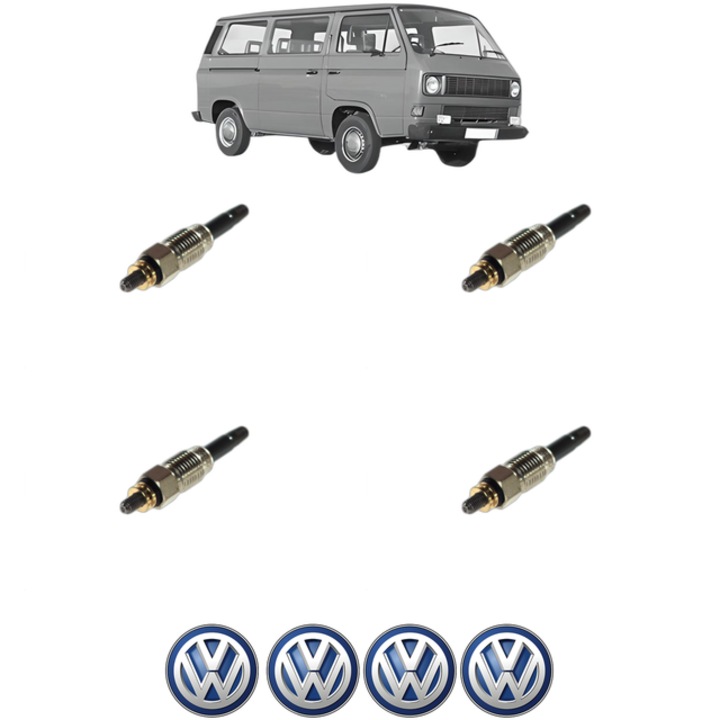 Set 4 Bujii Incandescente Volkswagen TRANSPORTER T3 Bus (25_) 1.6 D CP 50 din 1981-1987, Bujie motor, Bosch, 4x Stickere auto cu Volkswagen