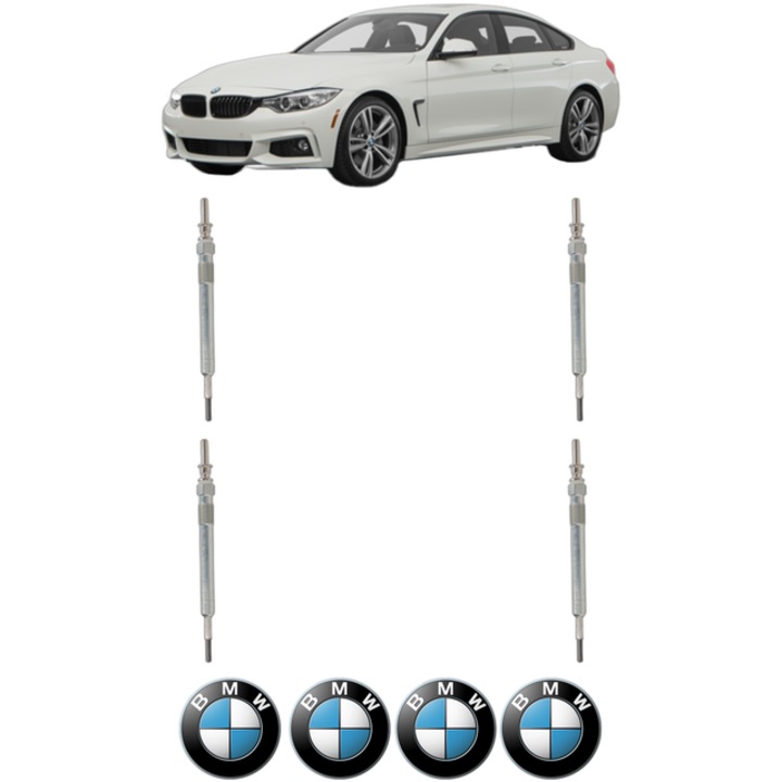 Set 4 Bujii Incandescente BMW Seria 3 Gran Turismo (F34) 320 d CP 184 din 2013-2015, Bujie motor, Bosch, 4x Stickere auto cu BMW