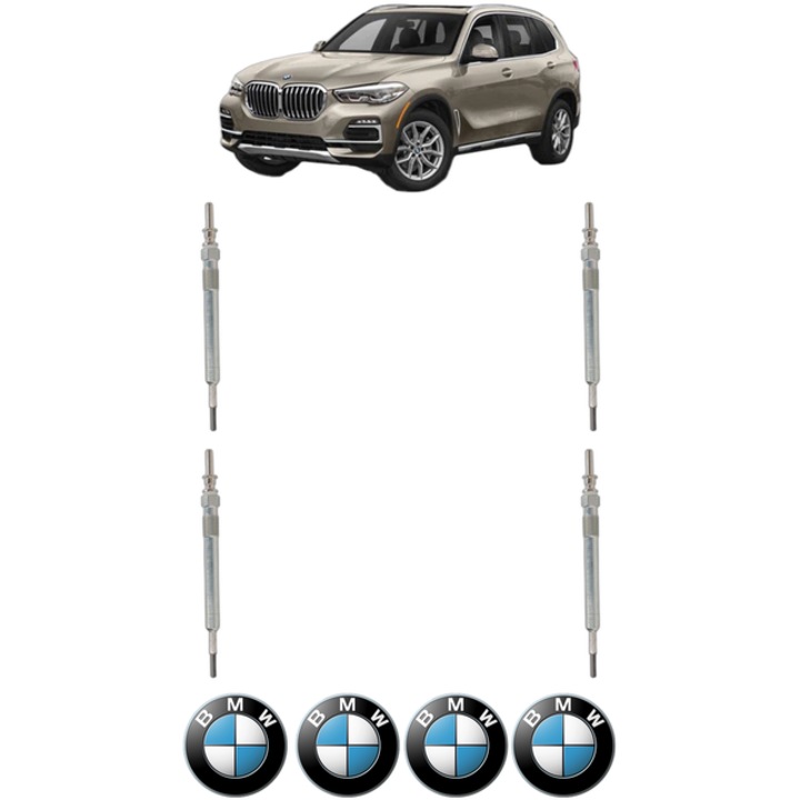 Set 4 Bujii Incandescente BMW Seria X5 (G05, F95) xDrive 30 d CP 249 din 2018-2020, Bujie motor, Bosch, 4x Stickere auto cu BMW