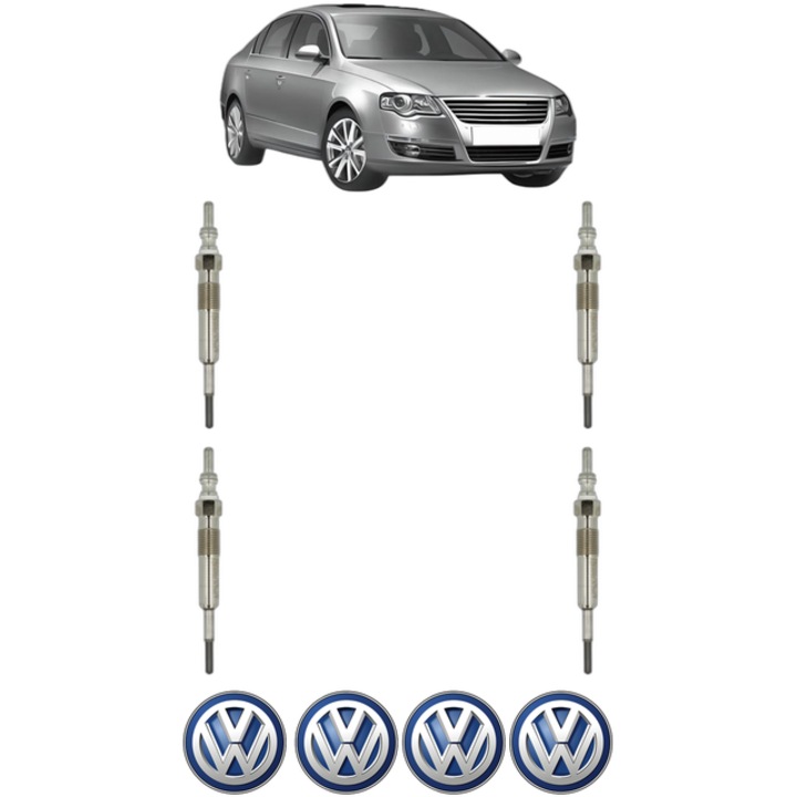 Set 4 Bujii Incandescente Volkswagen PASSAT B6 (3C2) 2.0 TDI 4motion CP 140 din 2005-2009, Bujie motor, Bosch, 4x Stickere auto cu Volkswagen