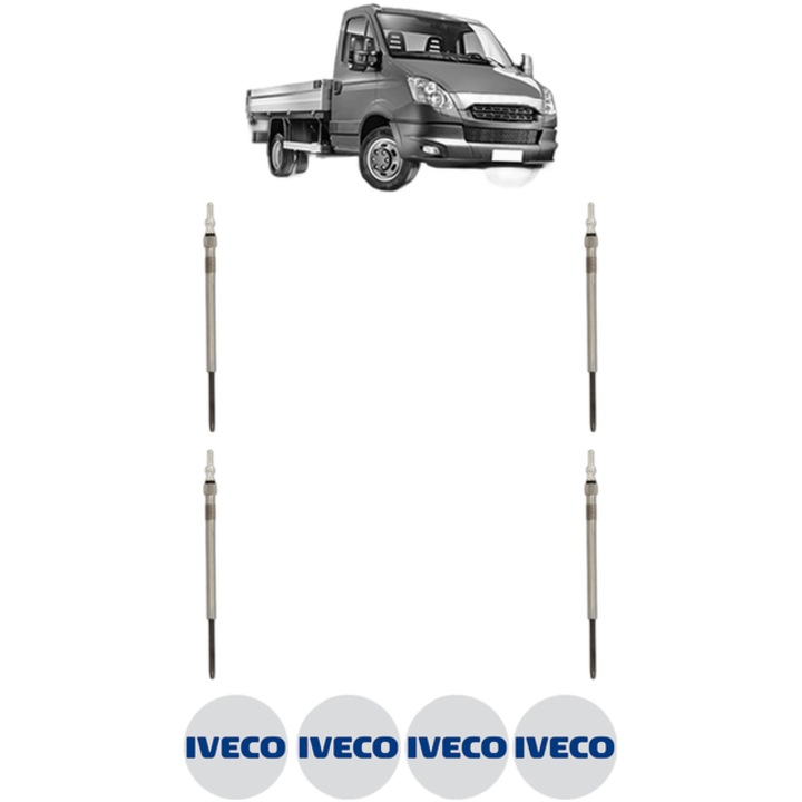 Set 4 Bujii Incandescente IVECO DAILY V Platform/Chassis 26L11, 29L11, 29S11, 35C11D, 35S11, 40C11 CP 106 din 2011-2014, Bujie motor, Bosch, 4x Stickere auto cu IVECO