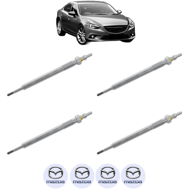 Set 4 Bujii Incandescente MAZDA 6 Saloon (GJ, GL) 2.2 D (GJ2FP) CP 150 din 2012-2020, Bujie motor, Bosch, 4x Stickere auto cu MAZDA