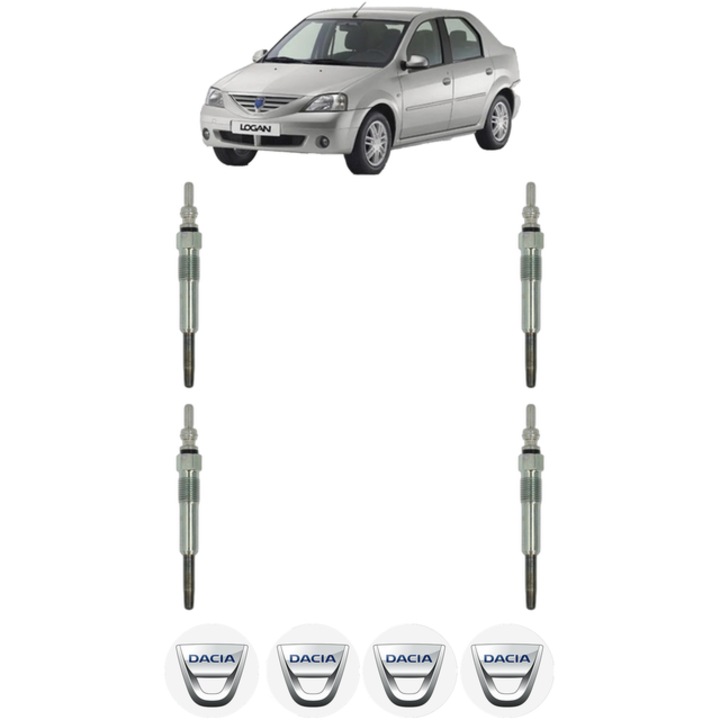 Set 4 Bujii Incandescente DACIA LOGAN (LS_) 1.5 dCi (LS0K) CP 68 din 2006-2012, Bujie motor, Bosch, 4x Stickere auto cu DACIA