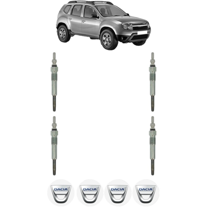 Set 4 Bujii Incandescente DACIA DUSTER (HS_) 1.5 dCi CP 86 din 2010-2018, Bujie motor, Bosch, 4x Stickere auto cu DACIA