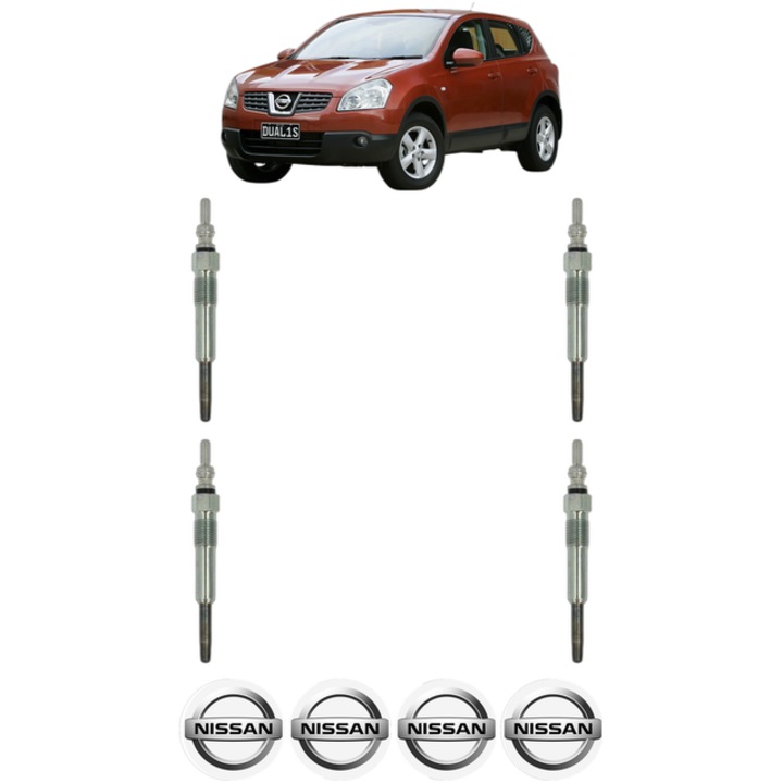 Set 4 Bujii Incandescente NISSAN QASHQAI I (J10, NJ10) 1.5 dCi CP 110 din 2010-2013, Bujie motor, Bosch, 4x Stickere auto cu NISSAN
