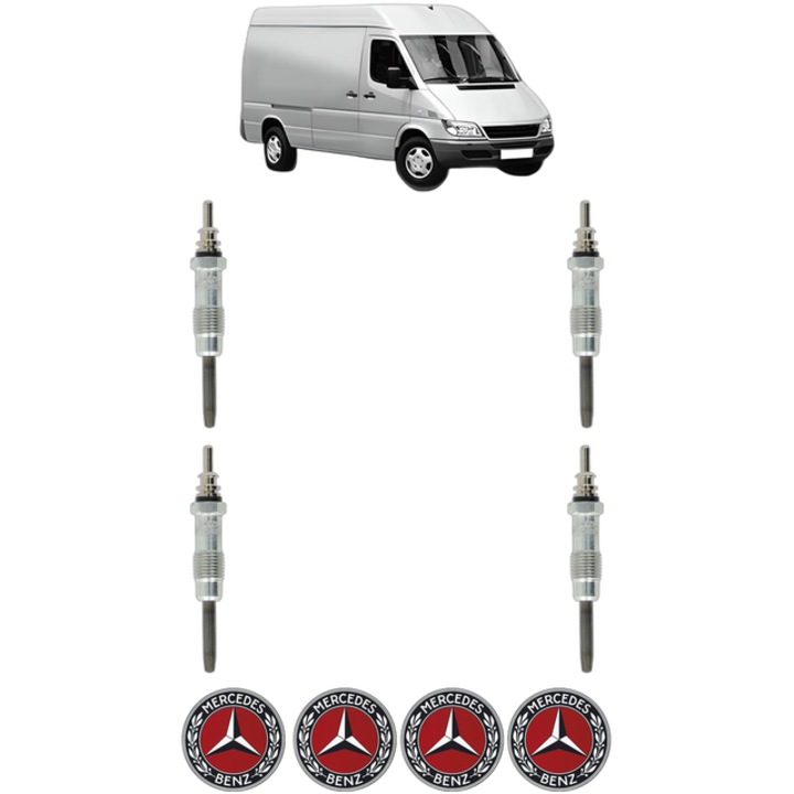 Set 4 Bujii Incandescente MERCEDES-BENZ SPRINTER 3-t Van (B903) 310 D 2.9 (903.461, 903.462, 903.463) CP 102 din 1995-2000, Bujie motor, Bosch, 4x Stickere auto cu MERCEDES-BENZ