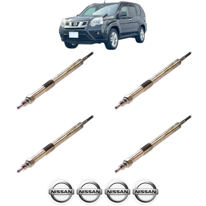Set 4 Bujii Incandescente NISSAN X-TRAIL VAN (T31) dCi CP 150 din 2011-2014, Bujie motor, Bosch, 4x Stickere auto cu NISSAN