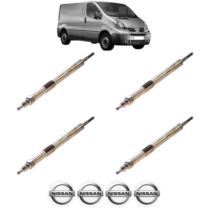 Set 4 Bujii Incandescente NISSAN PRIMASTAR Van (X83) 2.0 dCi 90 CP 90 din 2006, Bujie motor, Bosch, 4x Stickere auto cu NISSAN