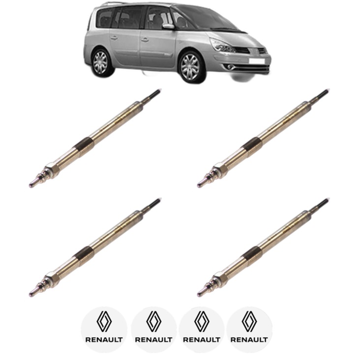 Set 4 Bujii Incandescente RENAULT ESPACE IV (JK0/1_) 2.0 dCi (JK02, JK03) CP 131 din 2006-2015, Bujie motor, Bosch, 4x Stickere auto cu RENAULT