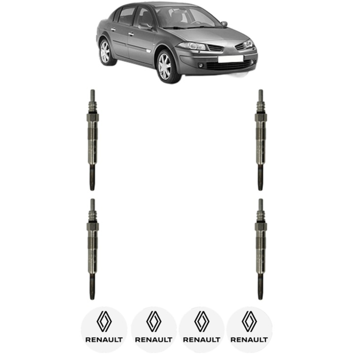 Set 4 Bujii Incandescente RENAULT MEGANE II Saloon (LM0/1_) 1.5 dCi (LM02, LM13, LM2A) CP 101 din 2004-2010, Bujie motor, Bosch, 4x Stickere auto cu RENAULT