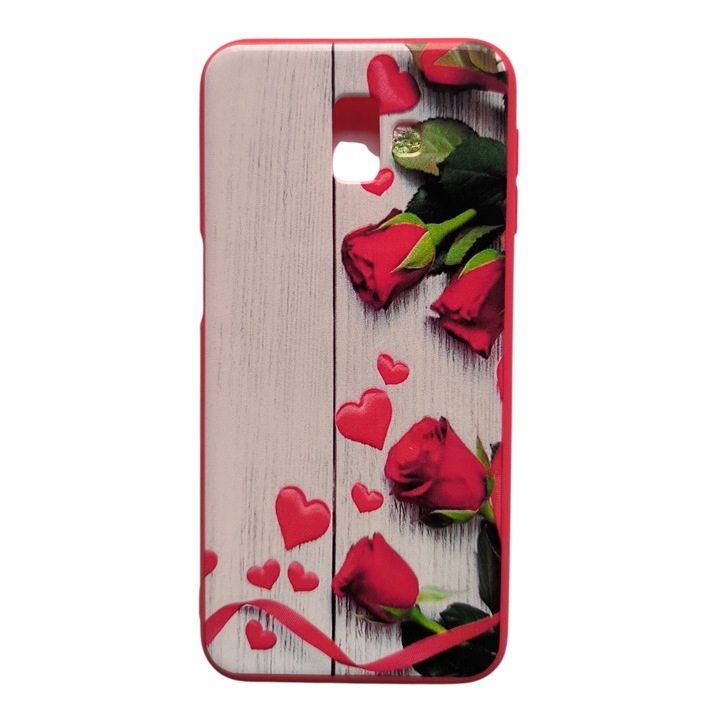 Husa compatibila cu Samsung Galaxy J6+ - 2018, Carcasa din silicon, Design Trandafiri si Inimioare