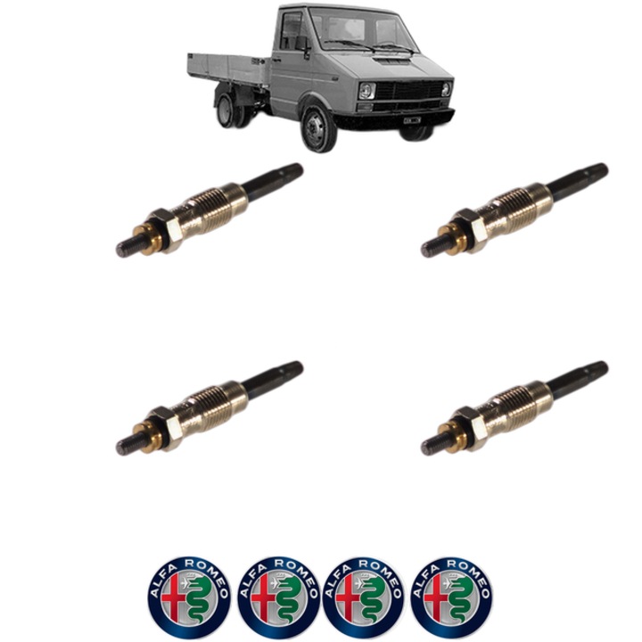 Set 4 Bujii Incandescente ALFA ROMEO AR 8 Platform/Chassis (280_) 2.4 D (280) CP 72 din 1978-1986, Bujie motor, Bosch, 4x Stickere auto cu ALFA ROMEO