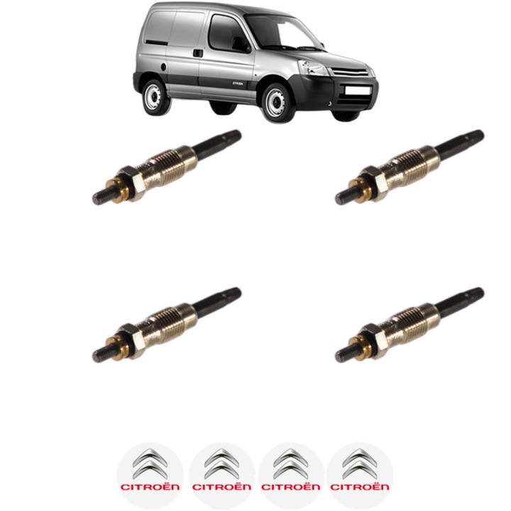 Set 4 Bujii Incandescente CITROEN BERLINGO / BERLINGO FIRST Box Body/MPV (M_) 1.9 D (MBDJY) CP 70 din 1996-2003, Bujie motor, Bosch, 4x Stickere auto cu CITROEN