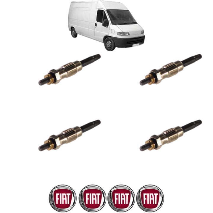 Set 4 Bujii Incandescente FIAT DUCATO Van (230_) 1.9 TD CP 82 din 1994-2002, Bujie motor, Bosch, 4x Stickere auto cu FIAT