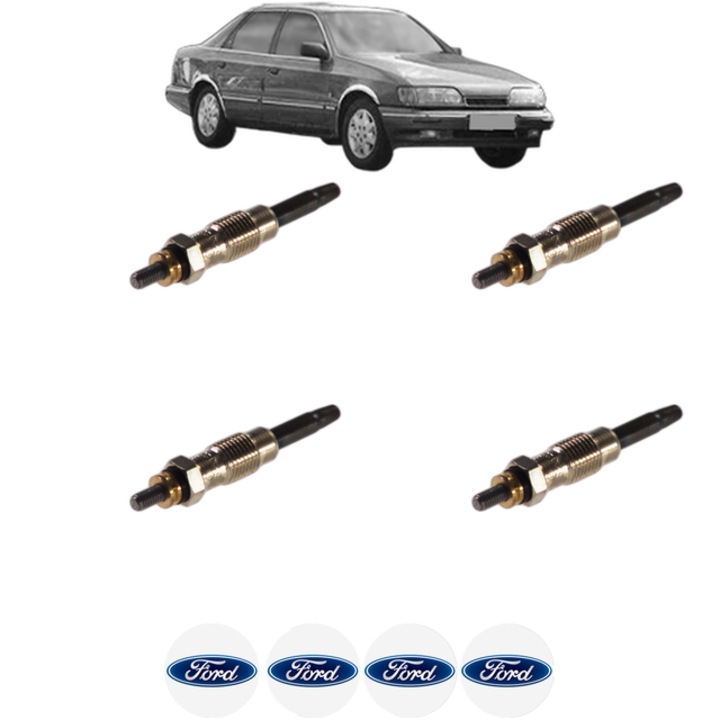 Set 4 Bujii Incandescente FORD SCORPIO I Saloon (GGE) 2.5 TD CP 115 din 1993-1994, Bujie motor, Bosch, 4x Stickere auto cu FORD