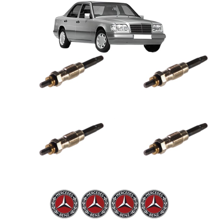 Set 4 Bujii Incandescente MERCEDES-BENZ 124 Saloon (W124) 200 D (124.120) CP 72 din 1984-1989, Bujie motor, Bosch, 4x Stickere auto cu MERCEDES-BENZ