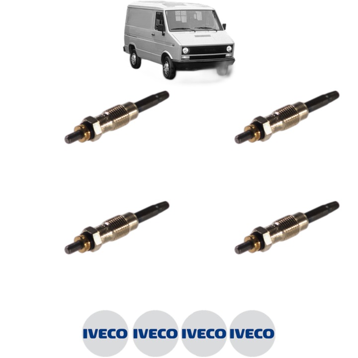 Set 4 Bujii Incandescente IVECO DAILY I Van 35-8 (10034131, 10034132, 10034137, 10034224, 10034231,... CP 72 din 1978-1989, Bujie motor, Bosch, 4x Stickere auto cu IVECO