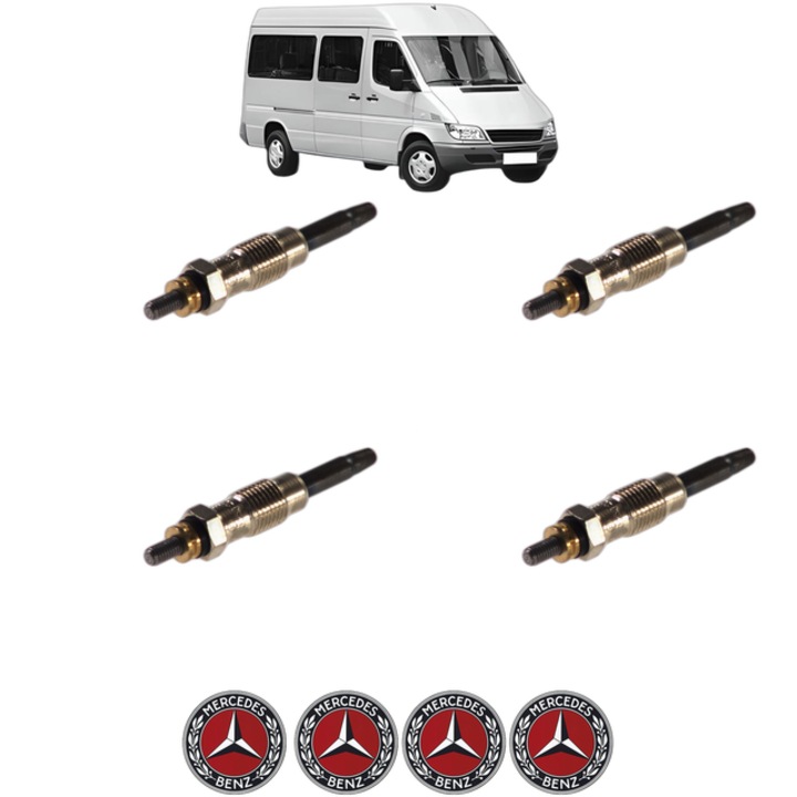 Set 4 Bujii Incandescente MERCEDES-BENZ SPRINTER 3-t Bus (B903) 312 D 2.9 4x4 (903.473) CP 122 din 1997-2002, Bujie motor, Bosch, 4x Stickere auto cu MERCEDES-BENZ