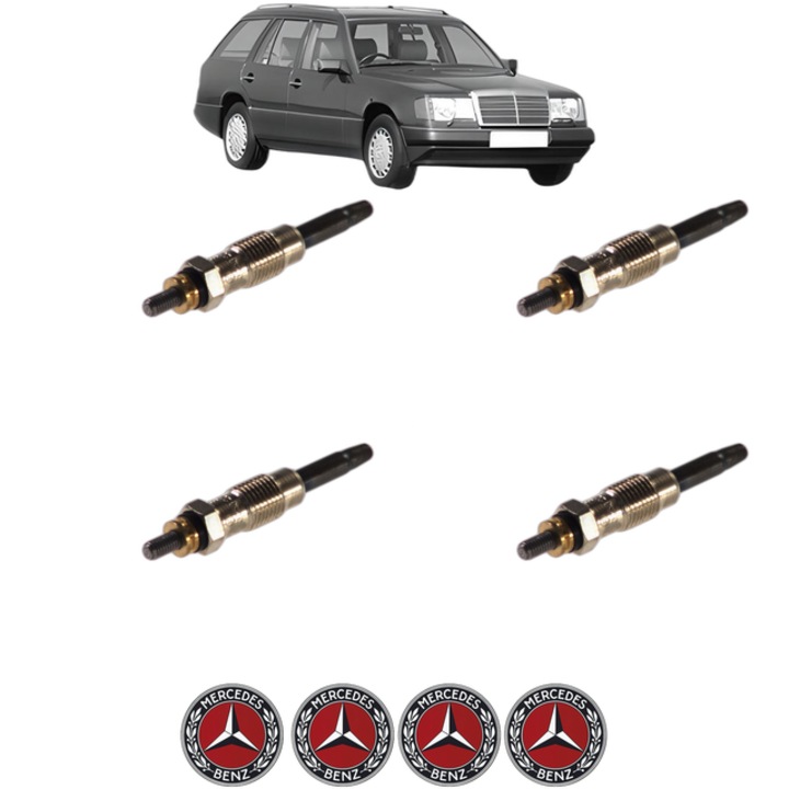 Set 4 Bujii Incandescente MERCEDES-BENZ E-CLASS T-Model (S124) E 300 T Turbo-D 4-matic (124.393) CP 147 din 1993-1996, Bujie motor, Bosch, 4x Stickere auto cu MERCEDES-BENZ