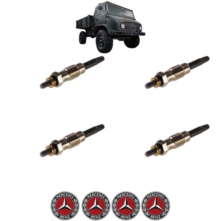 Set 4 Bujii Incandescente MERCEDES-BENZ UNIMOG U 650, U 650L CP 52 din 1988, Bujie motor, Bosch, 4x Stickere auto cu MERCEDES-BENZ