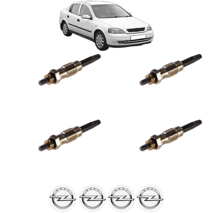 Set 4 Bujii Incandescente OPEL ASTRA G Saloon (T98) 1.7 TD (F69) CP 68 din 1998-2000, Bujie motor, Bosch, 4x Stickere auto cu OPEL