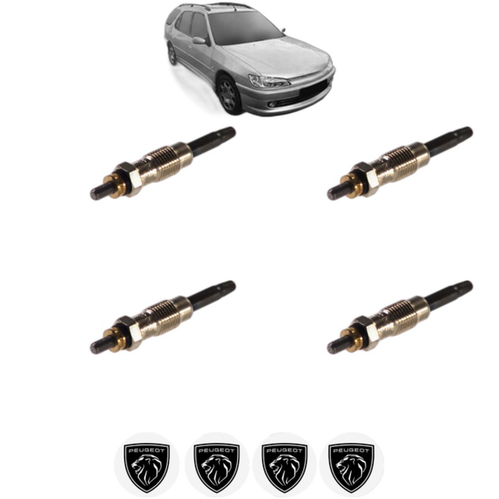 Set 4 Bujii Incandescente PEUGEOT 306 Estate Van (N_, 7_) 1.9 D CP 68 din 1997-1999, Bujie motor, Bosch, 4x Stickere auto cu PEUGEOT