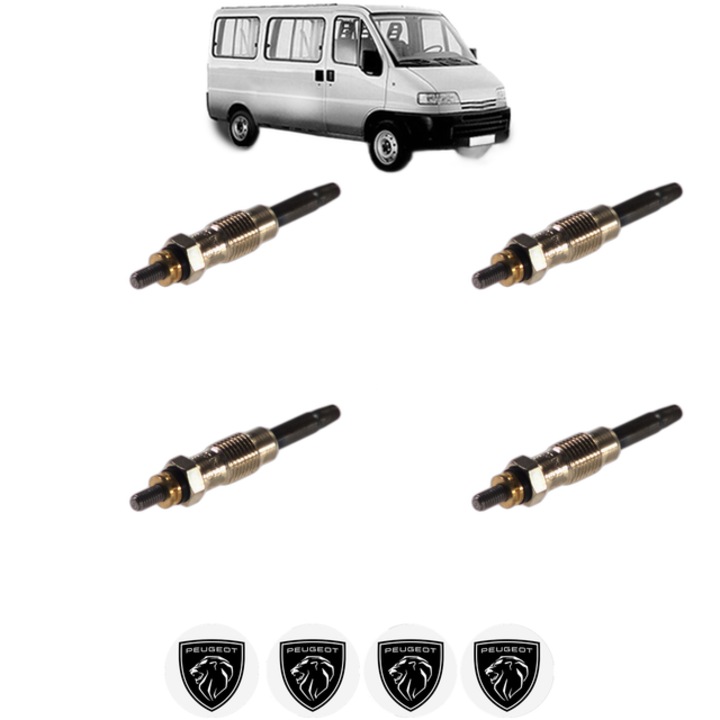 Set 4 Bujii Incandescente PEUGEOT BOXER Bus (230P) 2.5 D 4x4 CP 86 din 1996-2002, Bujie motor, Bosch, 4x Stickere auto cu PEUGEOT