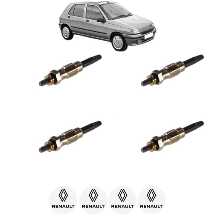 Set 4 Bujii Incandescente RENAULT CLIO I (B/C57_, 5/357_) 1.9 D (B/C/S576, B/C/S57L) CP 64 din 1991-1998, Bujie motor, Bosch, 4x Stickere auto cu RENAULT