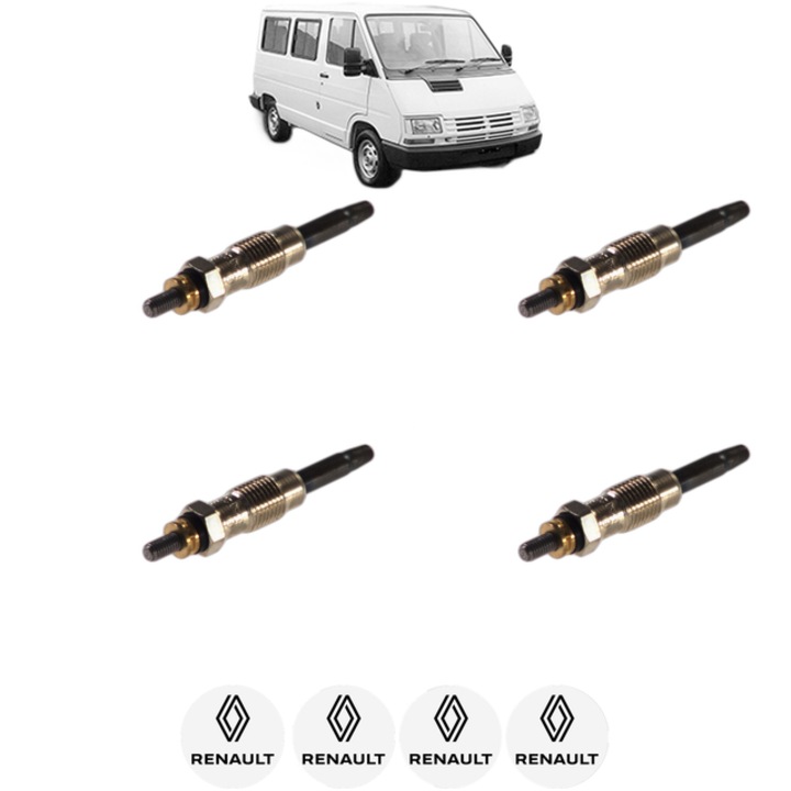 Set 4 Bujii Incandescente RENAULT TRAFIC Bus (T_, P_, V_) 2.5 D CP 75 din 1989-2001, Bujie motor, Bosch, 4x Stickere auto cu RENAULT