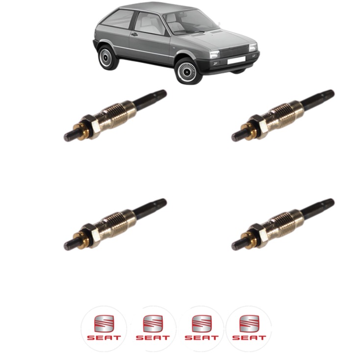Set 4 Bujii Incandescente SEAT IBIZA I (21A) 1.7 D CP 54 din 1984-1993, Bujie motor, Bosch, 4x Stickere auto cu SEAT