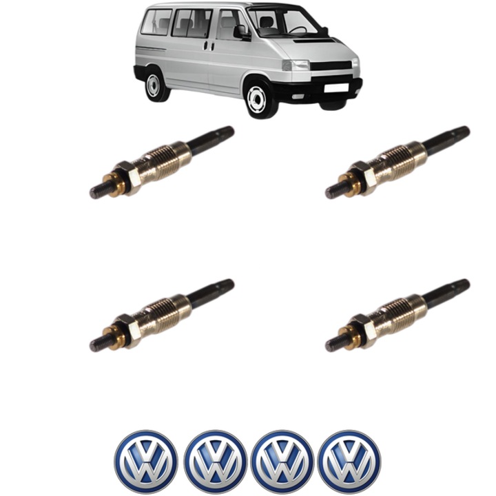 Set 4 Bujii Incandescente Volkswagen TRANSPORTER T4 Bus (70B, 70C, 7DB, 7DK, 70J, 70K, 7DC, 7DJ) 2.4 D CP 75 din 1997-2003, Bujie motor, Bosch, 4x Stickere auto cu Volkswagen