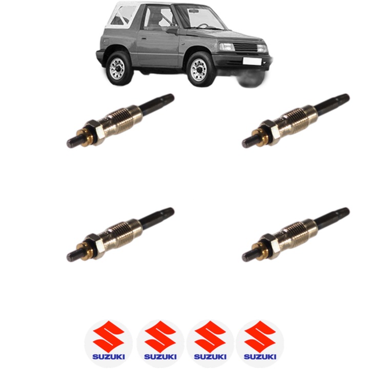 Set 4 Bujii Incandescente SUZUKI VITARA Cabrio (ET, TA) 1.9 D (SE419TD) CP 68 din 1995-1998, Bujie motor, Bosch, 4x Stickere auto cu SUZUKI