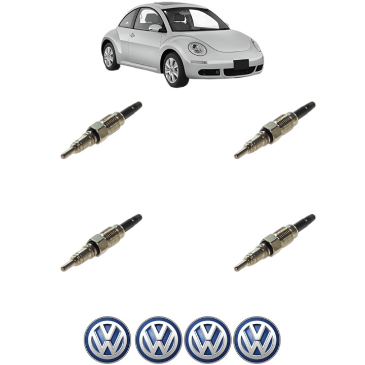 Set 4 Bujii Incandescente Volkswagen NEW BEETLE (9C1, 1C1) 1.9 TDI CP 90 din 1998-2004, Bujie motor, Bosch, 4x Stickere auto cu Volkswagen