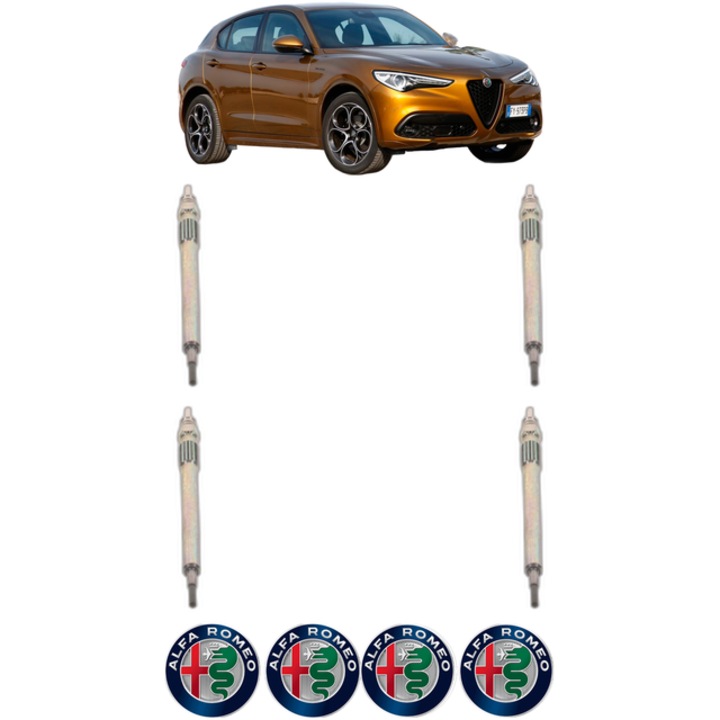 Set 4 Bujii Incandescente ALFA ROMEO STELVIO (949_) 2.2 D (949.AXD1A) CP 160 din 2018, Bujie motor, Bosch, 4x Stickere auto cu ALFA ROMEO