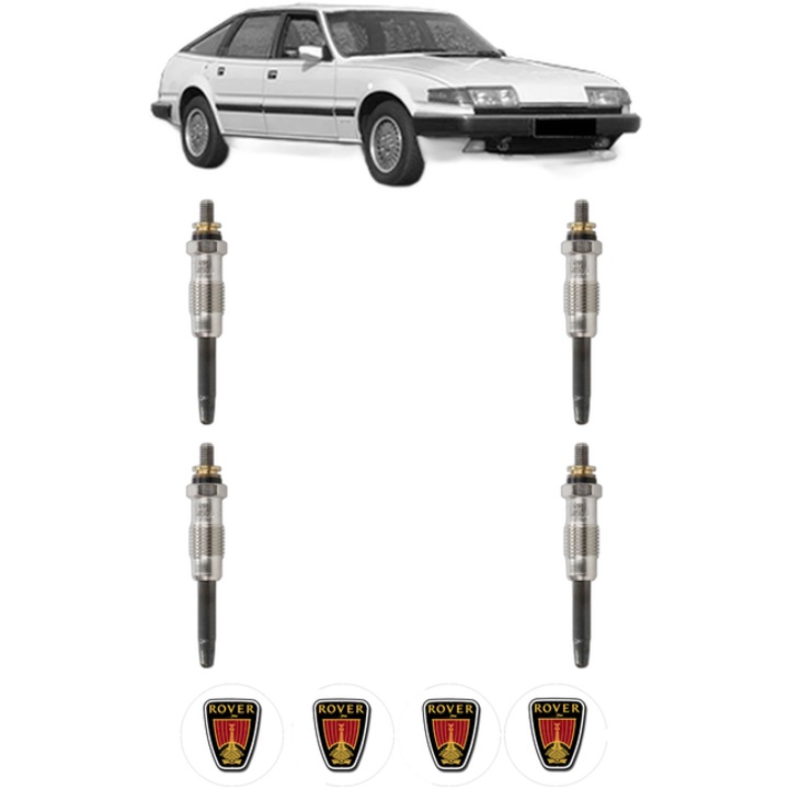 Set 4 Bujii Incandescente ROVER 2000-3500 Hatchback (SD1) 2400 TD CP 91 din 1982-1986, Bujie motor, Bosch, 4x Stickere auto cu ROVER