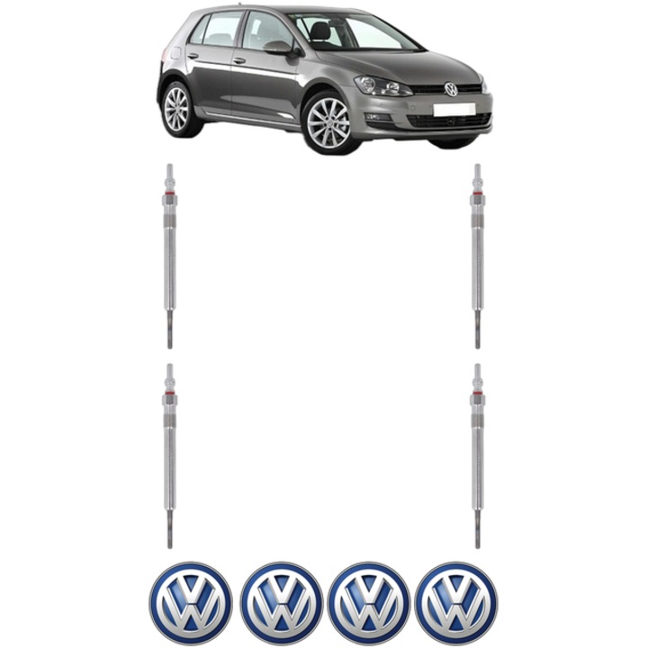 Set 4 Bujii Incandescente Volkswagen GOLF VII (5G1, BQ1, BE1, BE2) 1.6 TDI CP 90 din 2013-2018, Bujie motor, Bosch, 4x Stickere auto cu Volkswagen