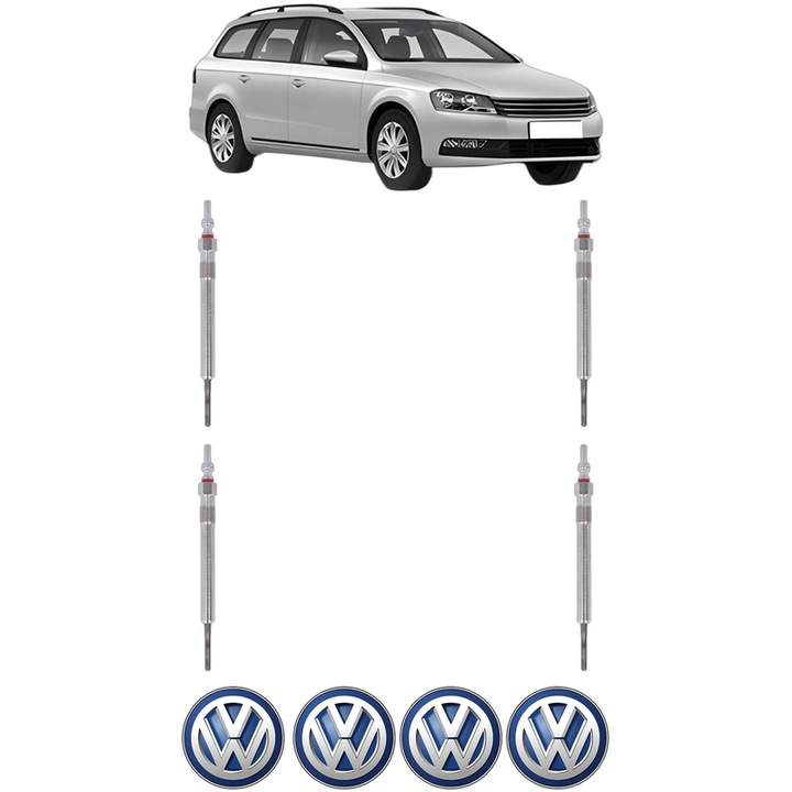 Set 4 Bujii Incandescente Volkswagen PASSAT B7 Variant (365) 2.0 TDI 4motion CP 140 din 2010-2014, Bujie motor, Bosch, 4x Stickere auto cu Volkswagen