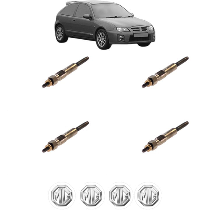 Set 4 Bujii Incandescente MG ZR 2.0 TD CP 113 din 2002-2005, Bujie motor, Bosch, 4x Stickere auto cu MG