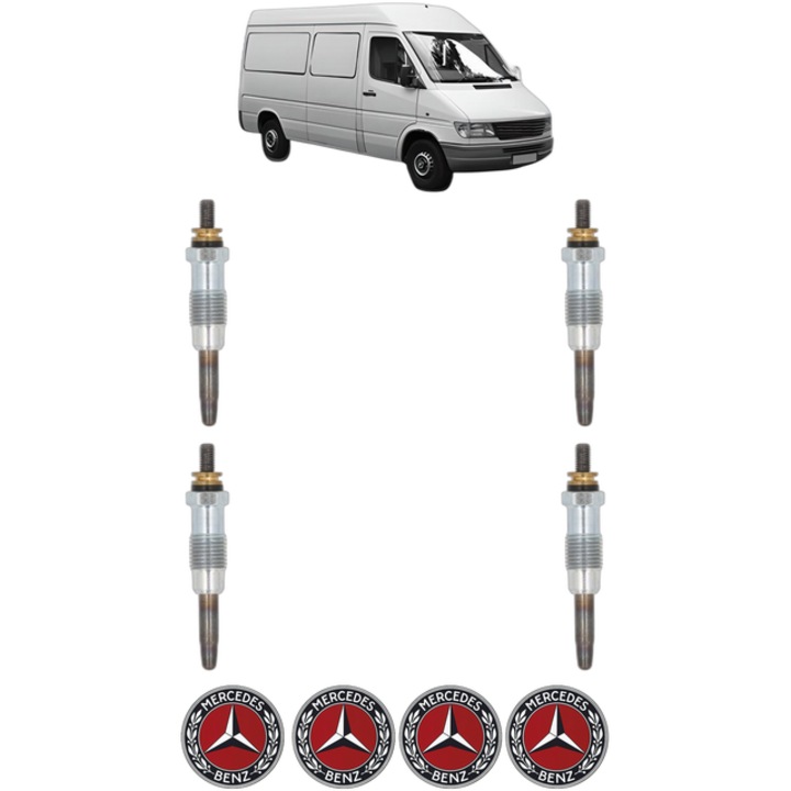 Set 4 Bujii Incandescente MERCEDES-BENZ SPRINTER 4-t Van (B904) 412 D CP 122 din 1996-2006, Bujie motor, Bosch, 4x Stickere auto cu MERCEDES-BENZ