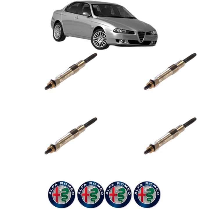 Set 4 Bujii Incandescente ALFA ROMEO 156 (932_) 2.4 JTD (932B1) CP 136 din 1997-2003, Bujie motor, Bosch, 4x Stickere auto cu ALFA ROMEO