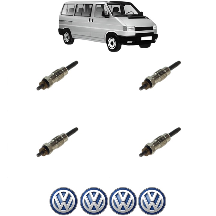 Set 4 Bujii Incandescente Volkswagen TRANSPORTER T4 Bus (70B, 70C, 7DB, 7DK, 70J, 70K, 7DC, 7DJ) 1.9 D CP 60 din 1990-1995, Bujie motor, Bosch, 4x Stickere auto cu Volkswagen