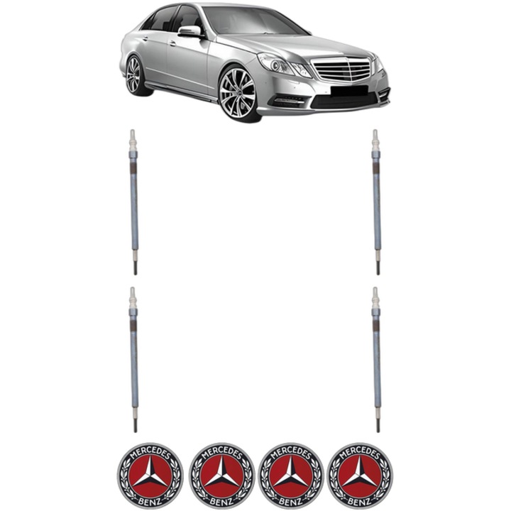Set 4 Bujii Incandescente MERCEDES-BENZ E-CLASS (W212) E 350 CDI (212.025) CP 231 din 2009-2015, Bujie motor, Bosch, 4x Stickere auto cu MERCEDES-BENZ