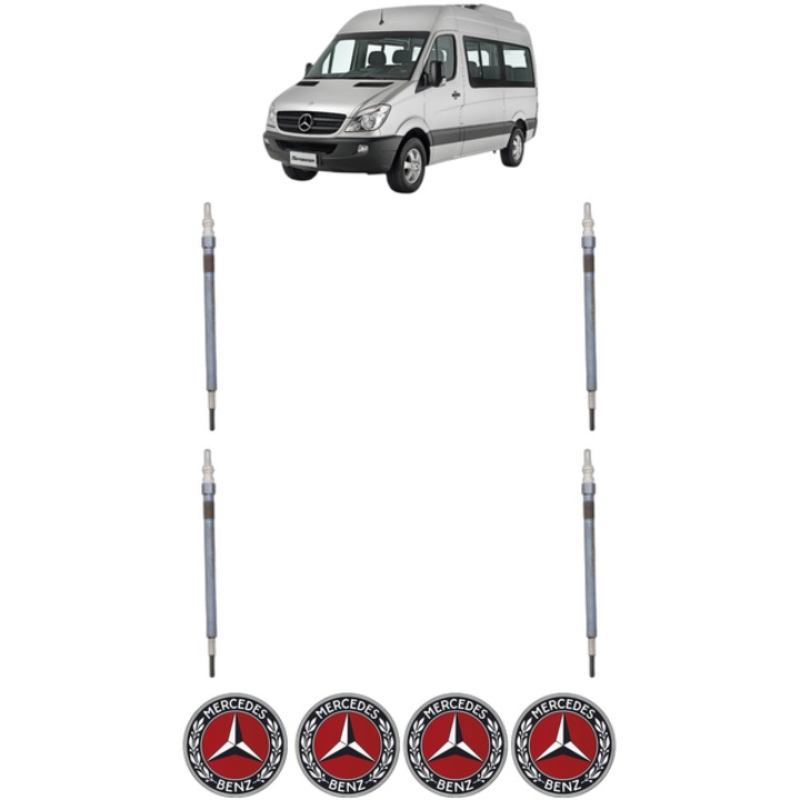 Set 4 Bujii Incandescente MERCEDES-BENZ SPRINTER 3, 5-t Bus (B906) 314 CDI 4x4 (906.731, 906.733, 906.735) CP 143 din 2016-2018, Bujie motor, Bosch, 4x Stickere auto cu MERCEDES-BENZ