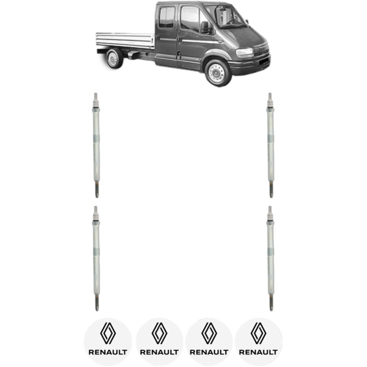 Set 4 Bujii Incandescente RENAULT MASTER II Platform/Chassis (ED/HD/UD) 2.5 dCi (ED01, ED02, ED41, ED42, ED81, ED82, ED91, ED92,... CP 120 din 2006-2011, Bujie motor, Bosch, 4x Stickere auto cu RENAULT