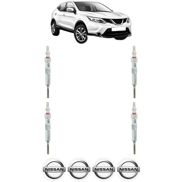 Set 4 Bujii Incandescente NISSAN QASHQAI II (J11, J11_) 1.5 dCi CP 110 din 2013, Bujie motor, Bosch, 4x Stickere auto cu NISSAN