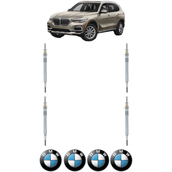 Set 4 Bujii Incandescente BMW Seria X5 (G05, F95) xDrive 30 d Mild-Hybrid CP 286 din 2020, Bujie motor, Bosch, 4x Stickere auto cu BMW